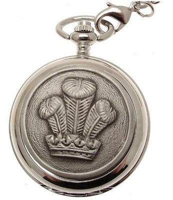 Solid pewter fronted quartz pocket - Prince of wales feather design 16