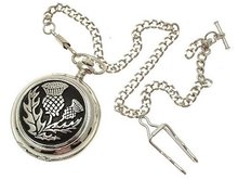 Solid Pewter fronted quartz pocket - Scottish Thistle design