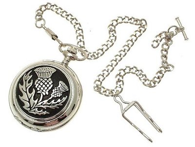 Solid Pewter fronted quartz pocket - Scottish Thistle design