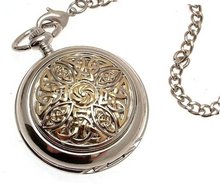 Solid pewter fronted quartz pocket - Two tone celtic knot design 8