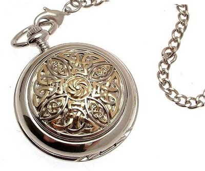 Solid pewter fronted quartz pocket - Two tone celtic knot design 8