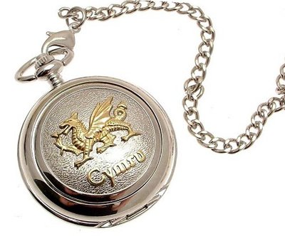 Solid pewter fronted quartz pocket - Two tone Cymru Dragon design 13