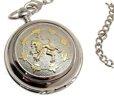 Solid pewter fronted quartz pocket - Two Tone Rampant Lion design 19