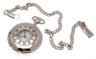 uAEW Silver coloured half hunter quartz pocket and chain 