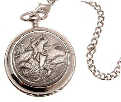 uAEW Solid pewter fronted mechanical skeleton pocket - Golfing or golf design 24 