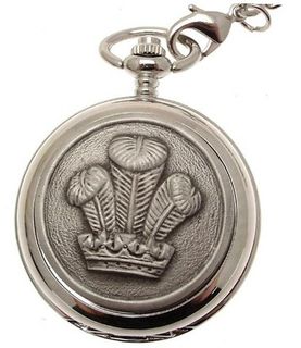 uAEW Solid pewter fronted mechanical skeleton pocket - Prince of wales feather design 16 