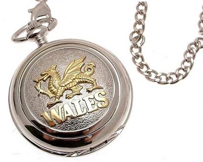 Wales pocket pewter fronted mechanical two tone Dragon Wales design 15