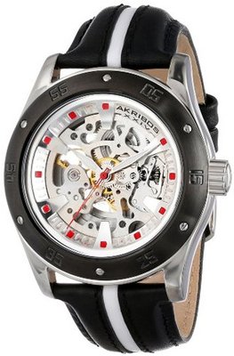Akribos XXIV AK476BK Premier Skeleton Automatic Retro Leather Strap