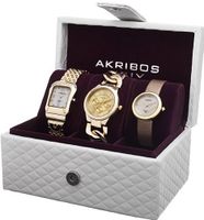 Akribos XXIV AK688YG Diamond Accented Gold-Tone 3 Box Set