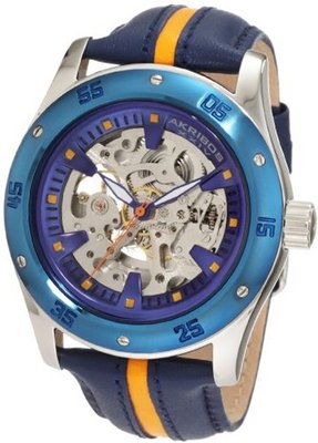 Akribos XXIV AKR476BU Round Retro Skeleton Automatic Strap