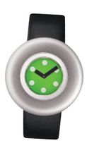 Alessi Unisex AL12001 Ciclo Black Leather Strap with Green and White Dial