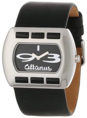 Altanus Geneve 16078B-04 Chic Horizontal Stainless Steel Quartz Black Napa Leather Decorated Agate Stones