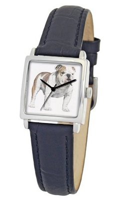 American Kennel Club D1746S010 Bulldog Silver-Tone Black Leather