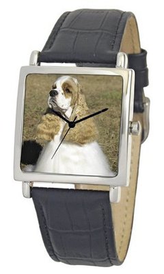 American Kennel Club D1809S015 Cocker Spaniel Silver-Tone Black Leather