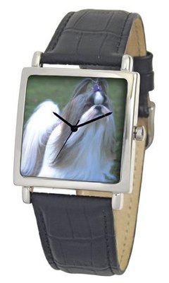 American Kennel Club D1823S015 Shih Tzu Silver-Tone Black Leather