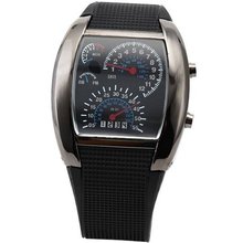 AMPM24 Blue Binary Led Dot Matrix Date Black Rubber Sport Quartz Cool LED037