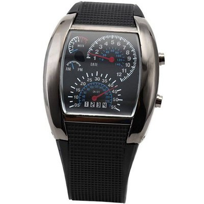 AMPM24 Blue Binary Led Dot Matrix Date Black Rubber Sport Quartz Cool LED037