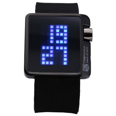 AMPM24 Blue LED Digital Lady Mirror Date Year Black Silicone Sport Wrist LED069