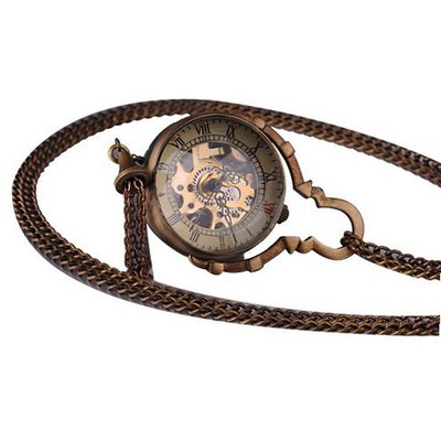 AMPM24 Brass Ball Glass Ring Skeleton Mechanical Pocket Chain WK892