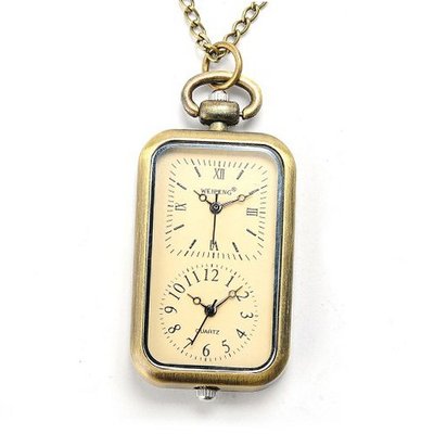 AMPM24 Brass Yellow Oblong Pendant Pocket  Lady Necklace Quartz Chain