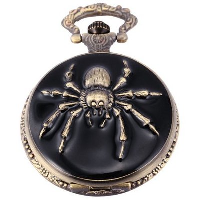 AMPM24 Bronze Black Case Spider Classic Quartz Pocket Fob + Chain WPK111