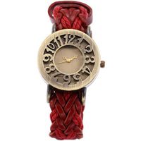 AMPM24 Bronze Case Ladies  Weave Wrap Red Leather Bracelet Quartz Wrist WAA546