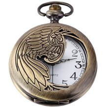 AMPM24 Classic Skeleton Hollow Retro Bronze Angel Wing Pocket Quartz WPK103