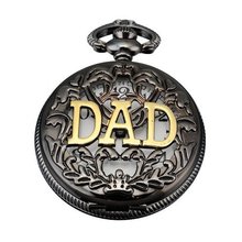 AMPM24  Dad Black Dangle Pendant Pocket Quartz Gift + Chain WPK051