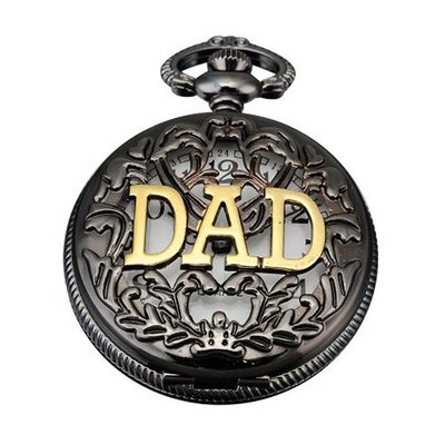 AMPM24  Dad Black Dangle Pendant Pocket Quartz Gift + Chain WPK051