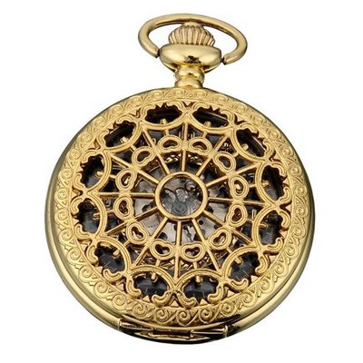 AMPM24 Golden Black Skeleton Carved Mechanical Classic Pocket Chain Gift WPK083