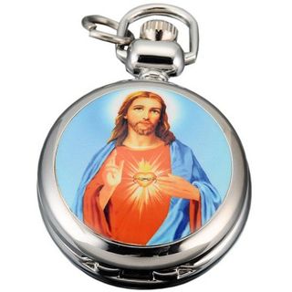 AMPM24  Jesus Round Quartz Necklace Pendant Pocket + Chain WPK073