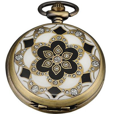 AMPM24  Lady Clear Crystal Flower Dangle Pendant Pocket Quartz + Gift Chain WPK044