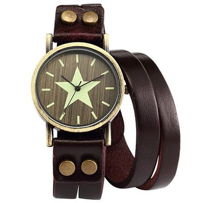AMPM24 Lady  Wrap Around Double Coffee Strap Bracelet Long Wrist Quartz WAA405
