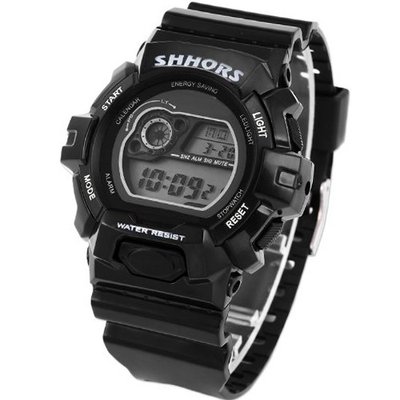 AMPM24 LCD Digital Date Stop  Sport LED Backlight Black Rubber Band Quartz LED133