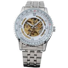 AMPM24 Mechanical Analog White Skeleton Stainless Steel Sport Wrist Cool PMW024