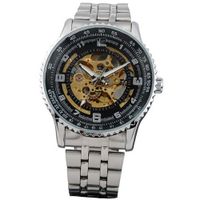 AMPM24 New Mechanical Analogue Black Stainless Skeleton Sport Wrist Gift PMW023