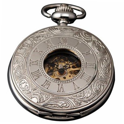 AMPM24 New Unique Silver Skeleton Mechanical  Pocket WPK019