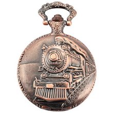 AMPM24 Red Copper Steam Train Copper Dangle Pendant Quartz Pocket with Chain WPK101