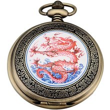 AMPM24 Red Dragon Dangle Pendant Pocket Quartz + Gift Chain WPK042