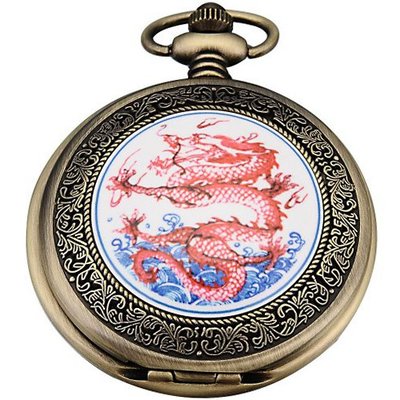 AMPM24 Red Dragon Dangle Pendant Pocket Quartz + Gift Chain WPK042