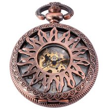 AMPM24 Retro  Skeleton Mechanical Red Copper Pendant Pocket WPK122