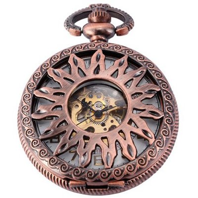 AMPM24 Retro  Skeleton Mechanical Red Copper Pendant Pocket WPK122
