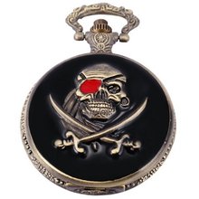AMPM24 Retro Skull Pirate Black Copper Pocket Quartz Fob WPK109