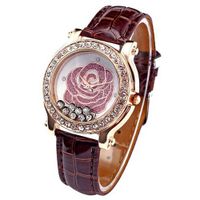 AMPM24 Rose Flower Clear Crystal Lady  Girl Coffee Leather Quartz Wrist Gift WAA334