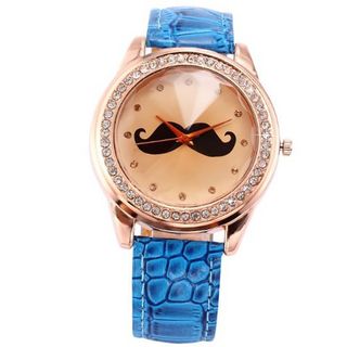 AMPM24 Rose Gold Case Crystal Bezel Mustache Blue Leather Girl Quartz Fantastic Gift WAA517