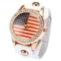 AMPM24 Rose Gold Crystal White Leather Lady USA American Flag Quartz Wrist WAA642