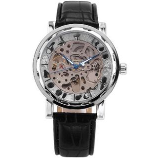AMPM24 Silver Automatic Mechanical Skeleton Dial Leather Analog Sport PMW162