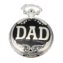AMPM24  Silver Black Dad Flower Pendant Pocket Quartz Gift + Chain WPK053