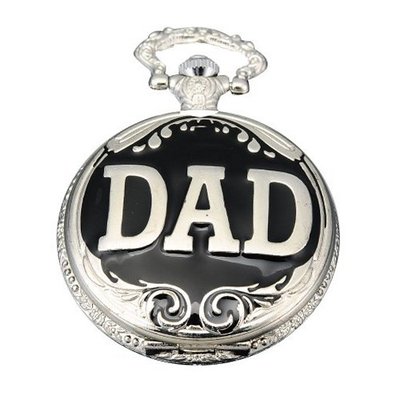AMPM24  Silver Black Dad Flower Pendant Pocket Quartz Gift + Chain WPK053