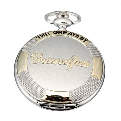 AMPM24 Silver Golden Grandpa Dangle Pendant Pocket Quartz + Chain WPK064 WPK064